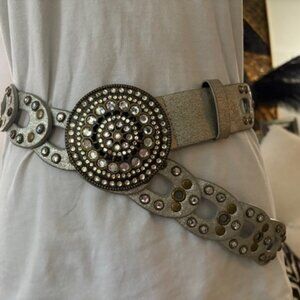 Silver leather Rhinestone belt
